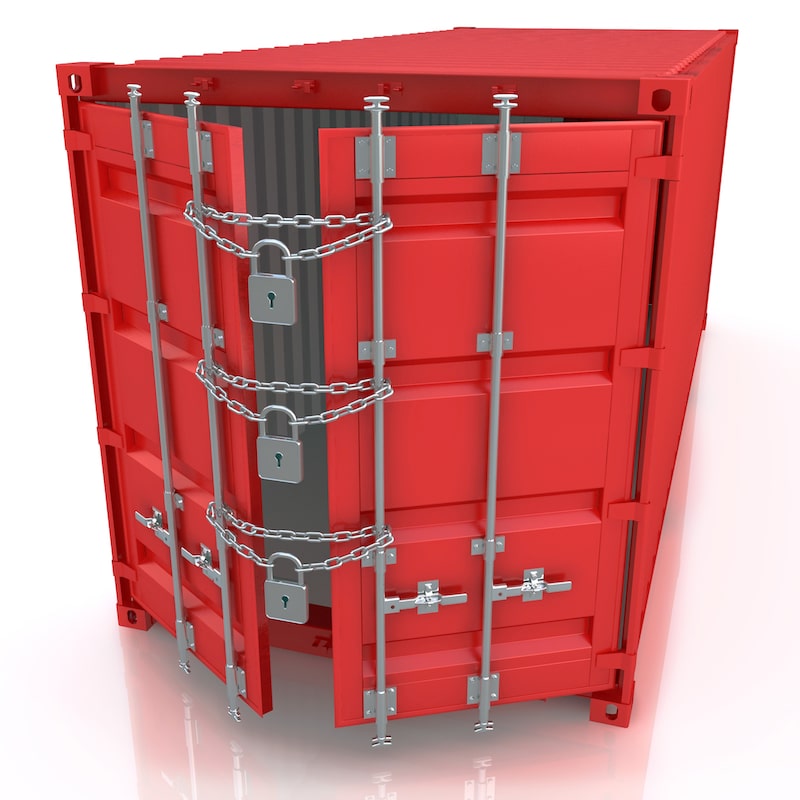 Illustration showing a red safe with padlocks over the opening.